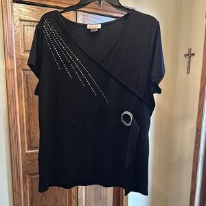 3X Black Top with Rhinestone Detail